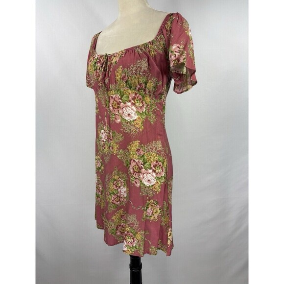 Auguste the Label Bonnie Beachside Peasant Mini Dress Peach Pink Floral 6 - Picture 16 of 16